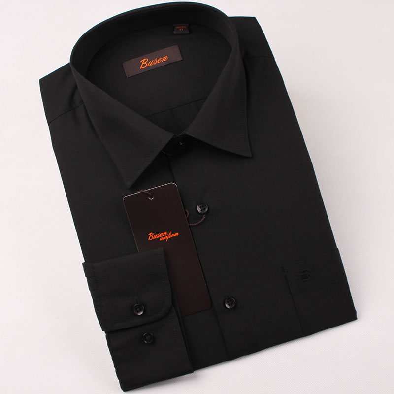busen步森衬衫商务黑色衬衣职业正装春季工装衬衫