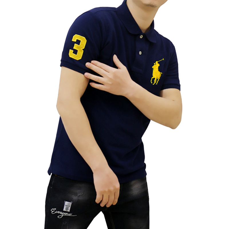 保罗大马标男士短袖翻领纯棉t恤刺绣polo衫高端宽松男装带领大码