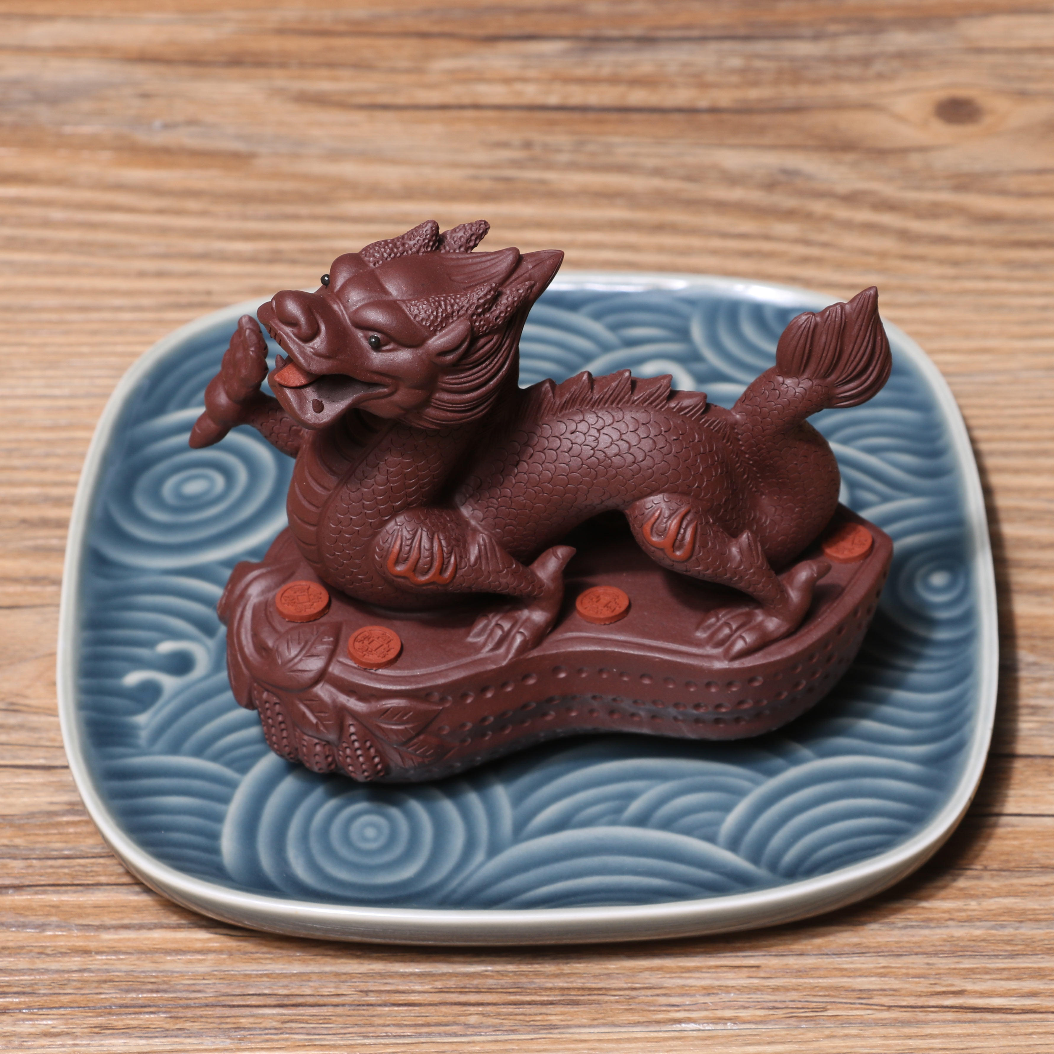 宜兴紫砂创意茶宠生意兴隆茶玩可泡养花花生龙摆件摆件茶宠摆件