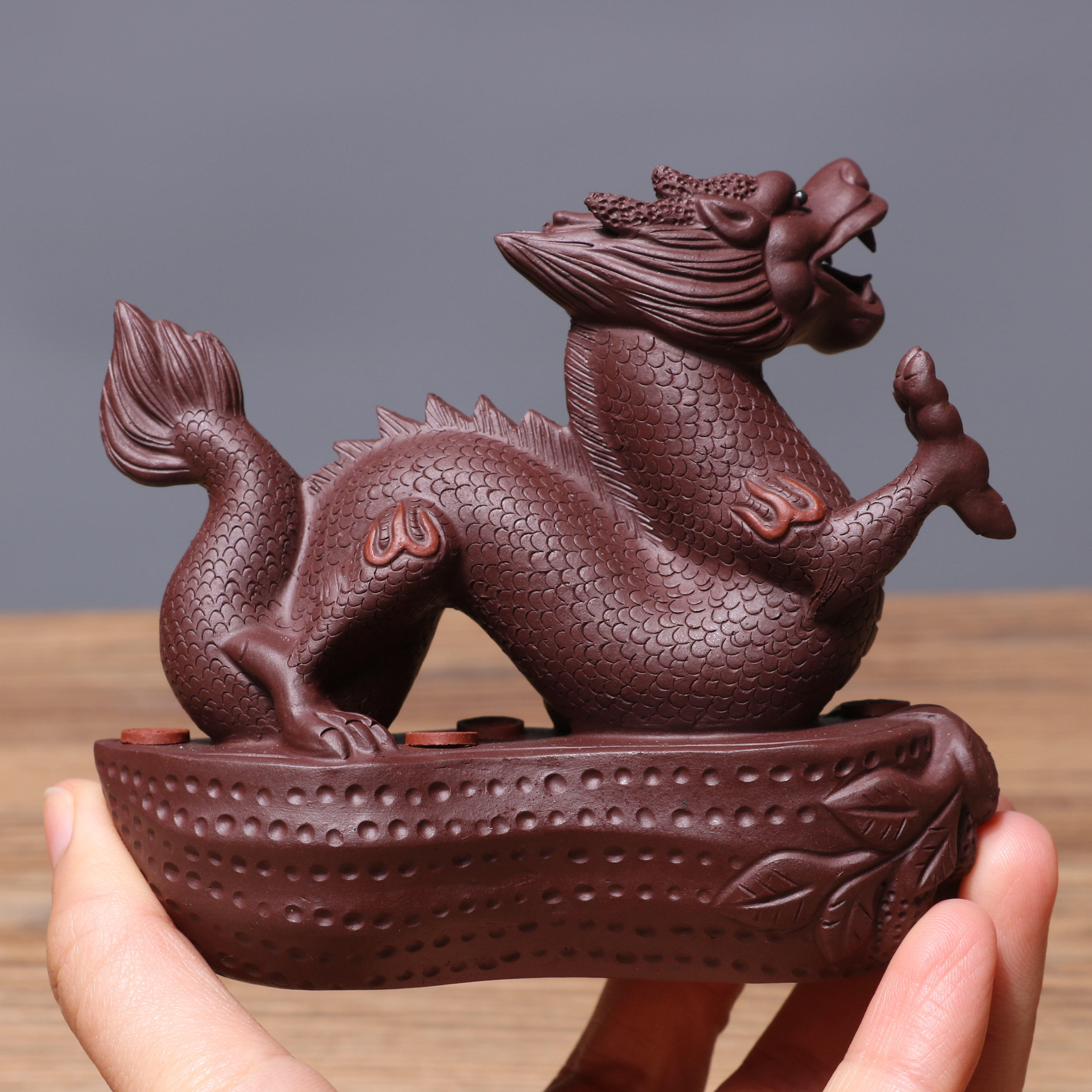 宜兴紫砂创意茶宠生意兴隆茶玩可泡养花花生龙摆件摆件茶宠摆件