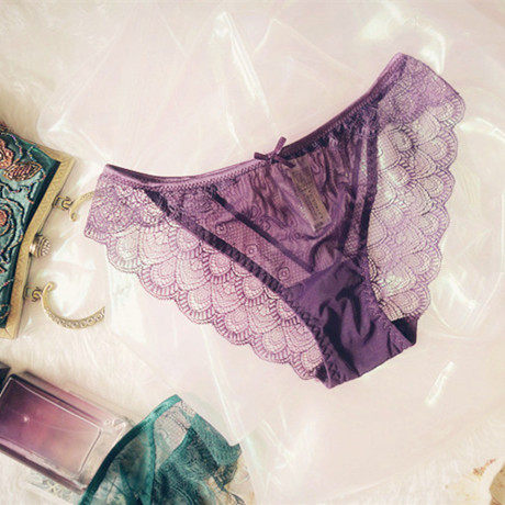 蕾丝内裤女性感38复古绿超薄网纱透明镂空无痕低腰提臀女士三角裤