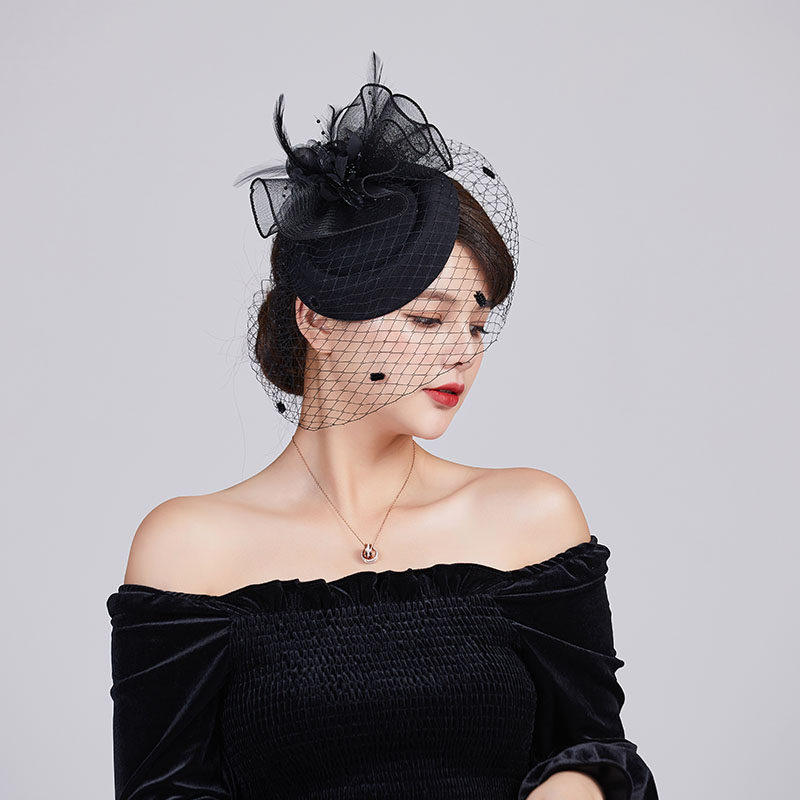 发饰面纱年会走秀复古网纱黑色小礼帽头饰头纱发饰