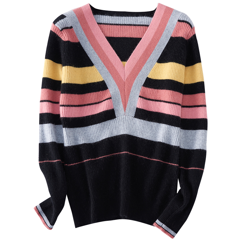 秋冬多彩套头山羊绒间色手工新款织法针织上下毛衣