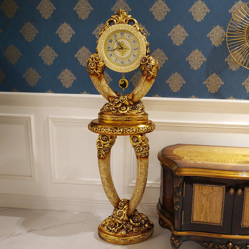 欧式贴金金箔落地钟静音摇摆客厅立钟装饰摆件立钟