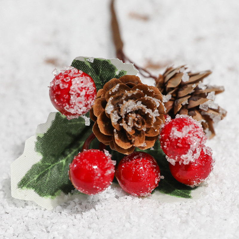 红果装饰港恒仿诞浆果插枝圣诞树装饰品品红色樱桃圣诞装饰品