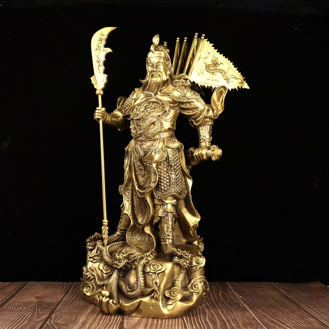 大号纯铜战袍关公铜像立刀关帝神像九龙二爷摆件