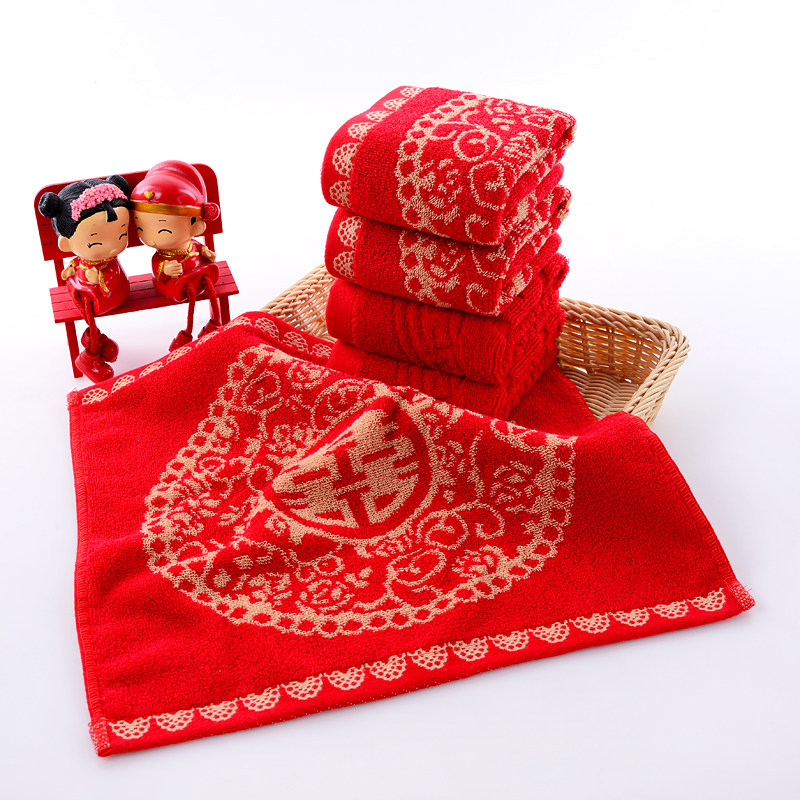 纯棉结婚喜帕大红红色喜字方巾新娘订婚手绢手巾