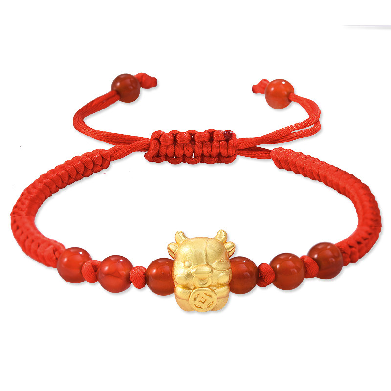纯银生肖手链男女本命年红绳编织手绳牛年儿童手链