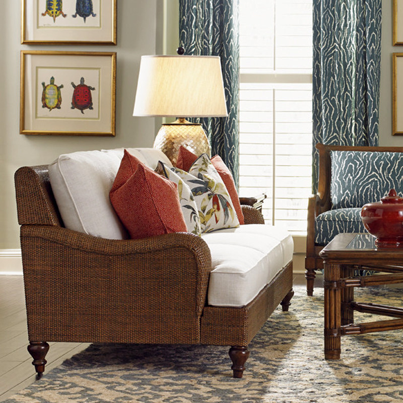 沙发东南亚海岛实木藤编沙发客客厅休闲布艺软体实木沙发