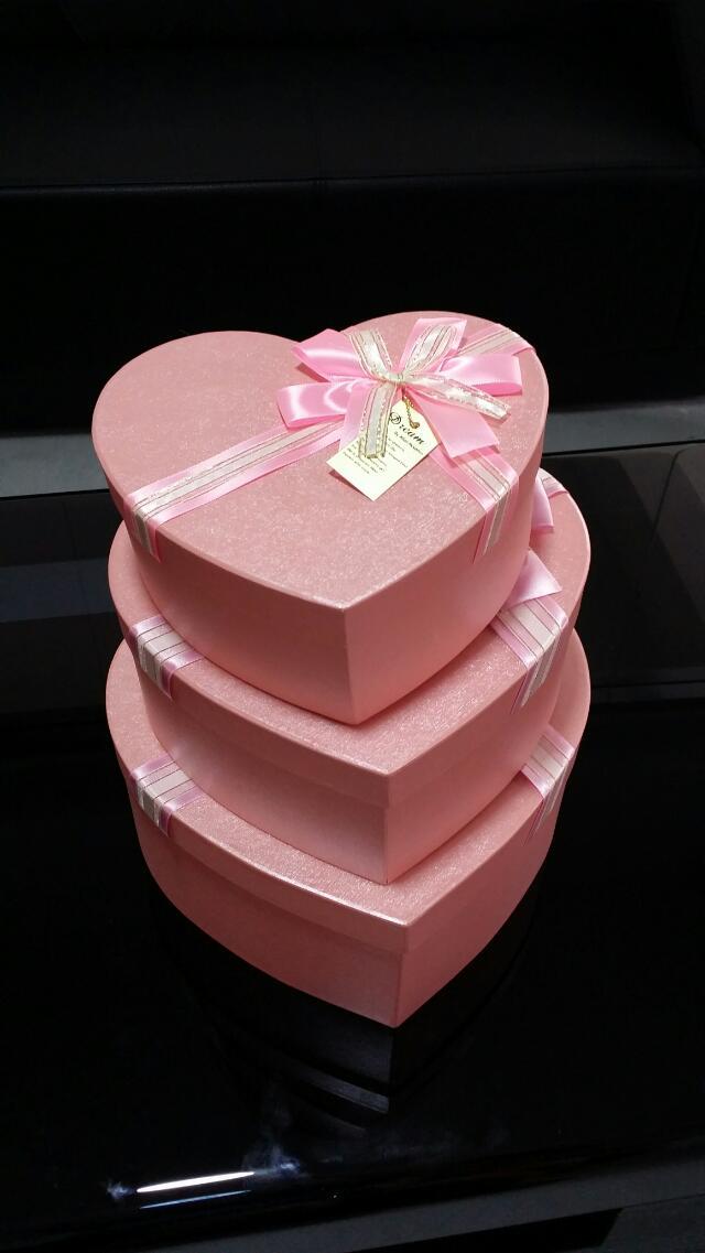 鲜花桃心珠光纸三件套心形礼盒/桃心盒/鲜花礼盒/花店用品