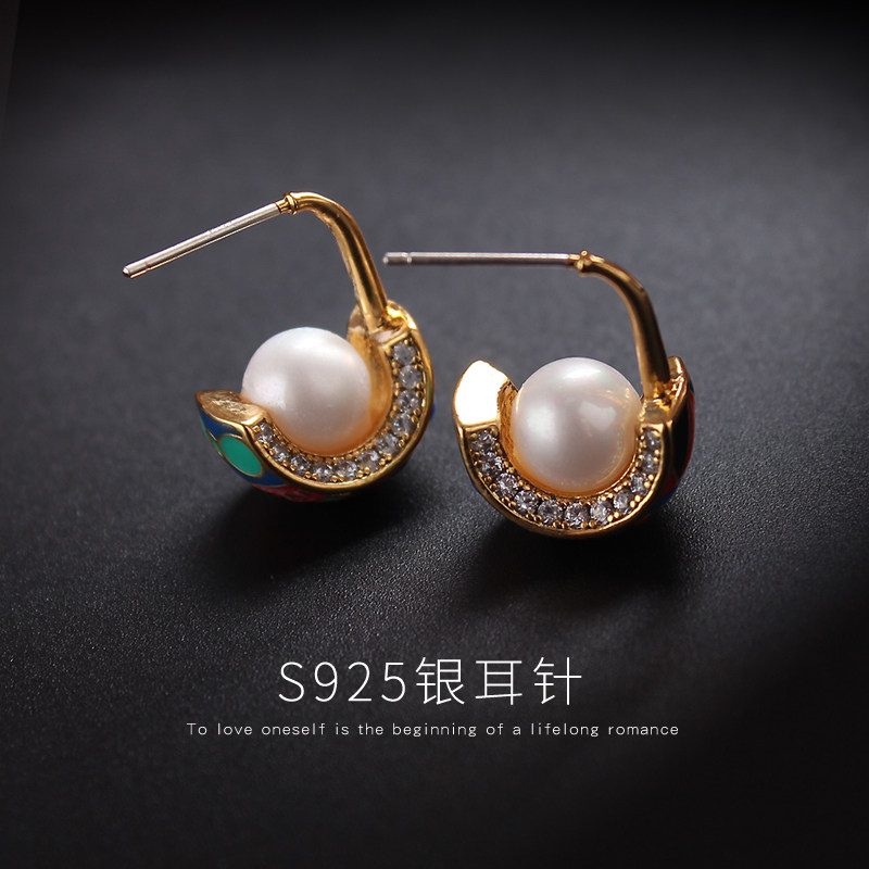sumni莎米尼18k包金日式和风彩绘耳环耳钉典雅耳环