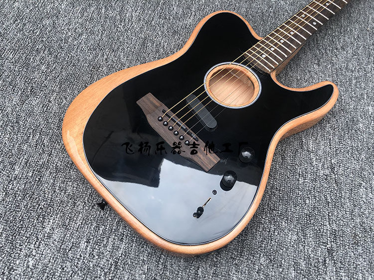桃花feiyang吉他半空空心黑色木材芯琴亮光油漆吉他电吉他