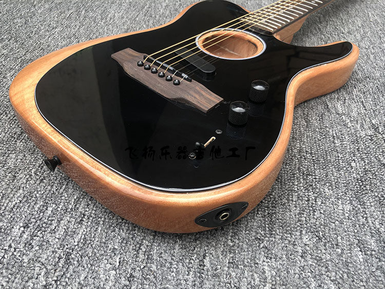 桃花feiyang吉他半空空心黑色木材芯琴亮光油漆吉他电吉他
