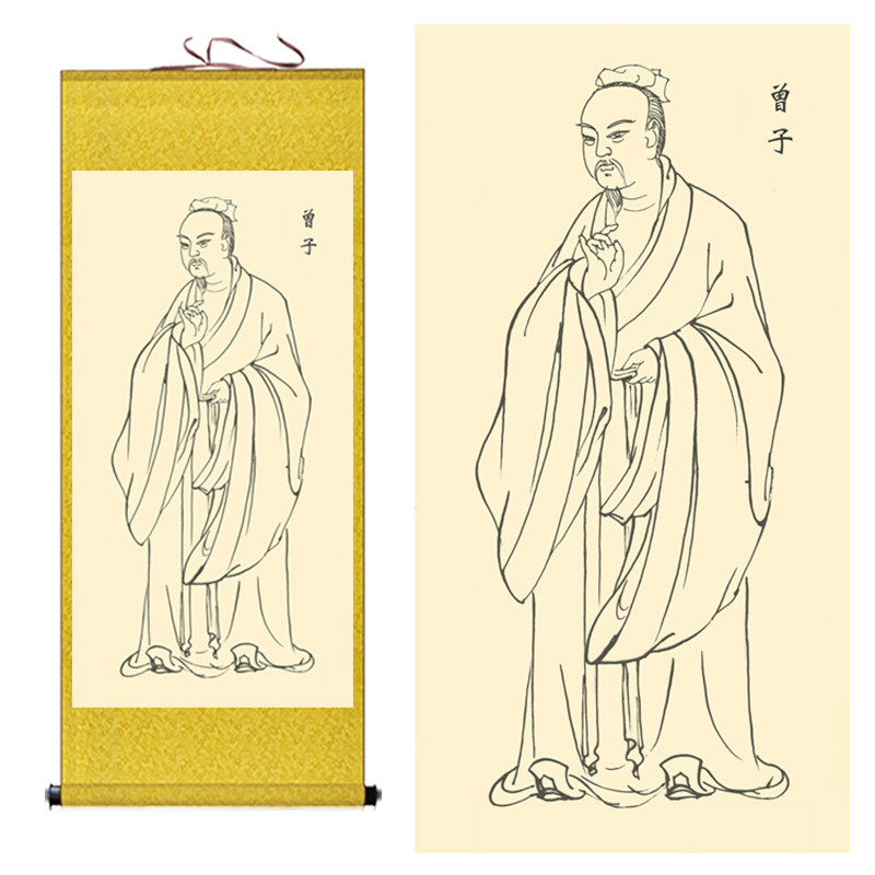 儒家四圣人物白描国画装饰学校书房四公四配国画