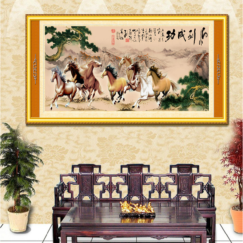 青飞钻石八匹马八马2米客厅国画新客厅八骏图十字绣十字绣套件