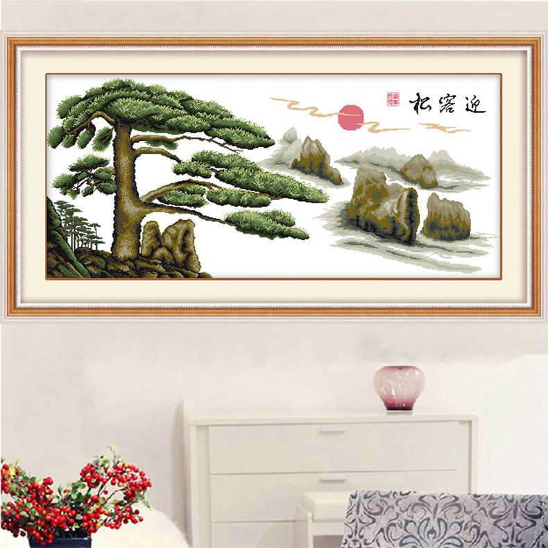 青飞精准印布十字绣迎客松二十字绣风景系列山水包邮132x65cm - 青飞