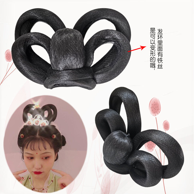 汉服古装假发唐制飞天环髻含蝶髻可变形念双cos发包