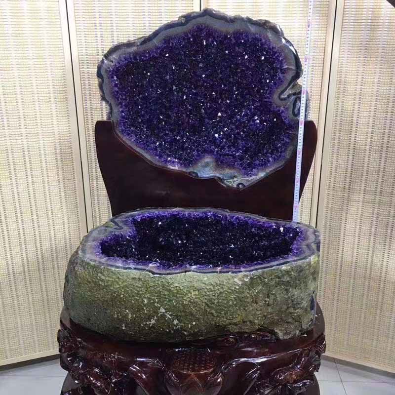 紫水晶摆件魅晶天然乌拉圭玛瑙聚宝盆原石钱袋子摆件