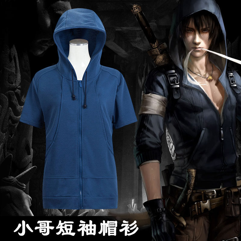 盗墓笔记小哥同款衣服拉链连帽短袖恤卫张起灵动漫t恤