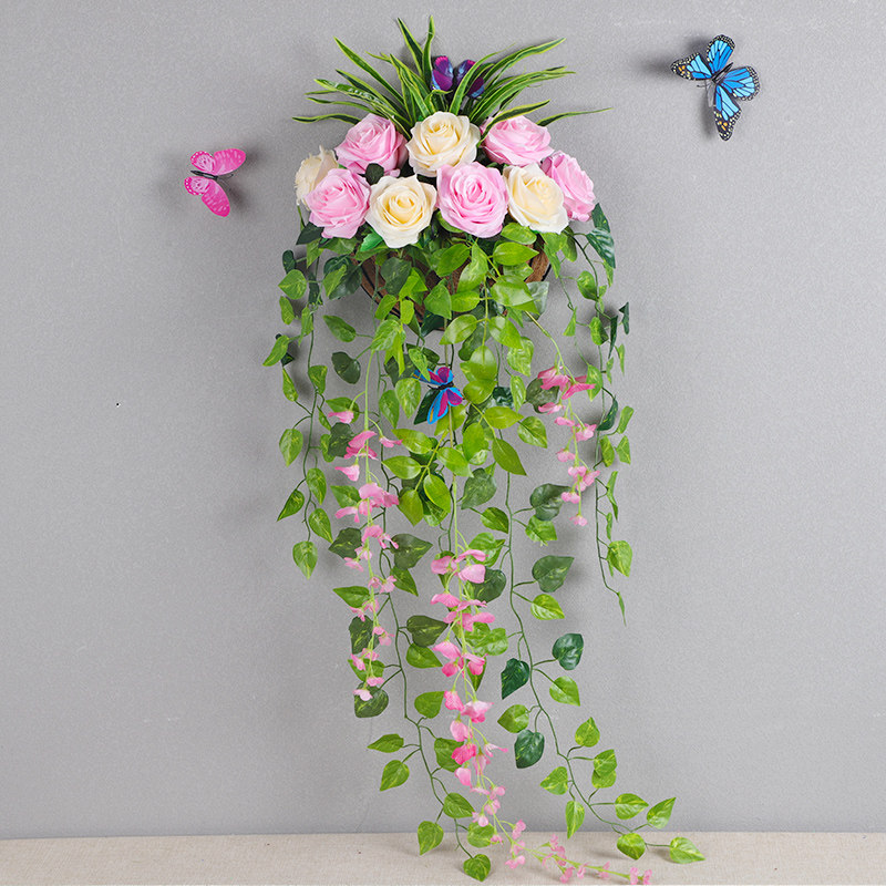 悬挂假花吊篮绿色植物仿真花挂墙壁墙面装饰挂件仿真花