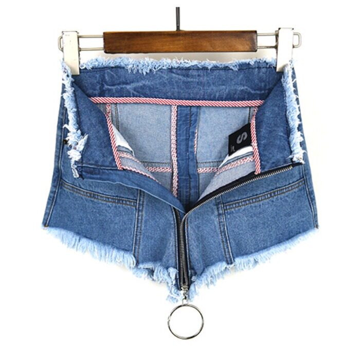 拉链开裆短裤ds裤女中间臀部户外免脱牛仔裤牛仔裤
