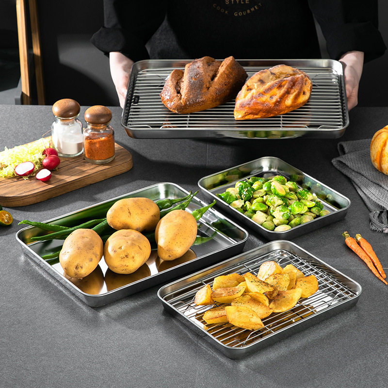 不锈钢料理盘带网沥油沥滤油烤箱烤盘托盘肠粉烧烤盘