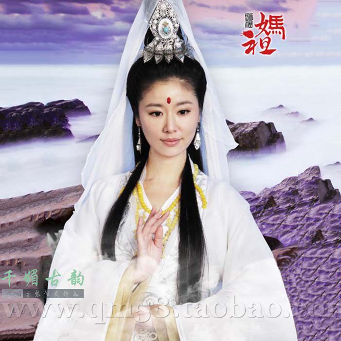 古装观音菩萨林心如白色汉服观世音服装舞台仙女演出服有头纱p102