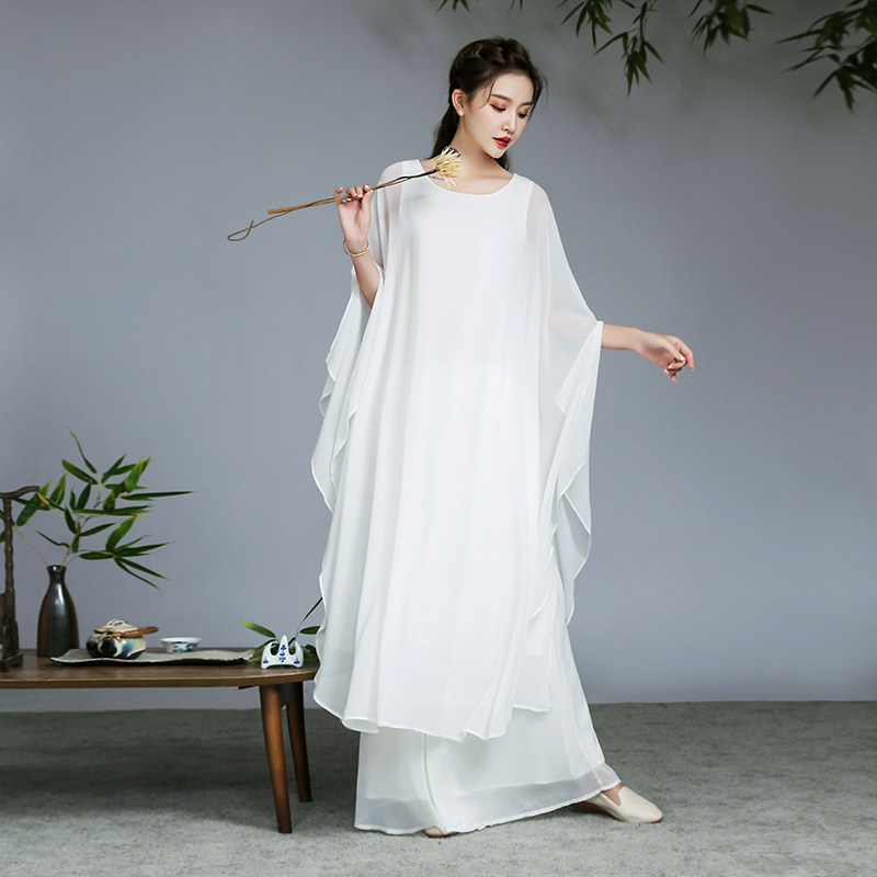 禅舞连衣裙女装中式飘逸禅意白色服装范白色仙女连衣裙