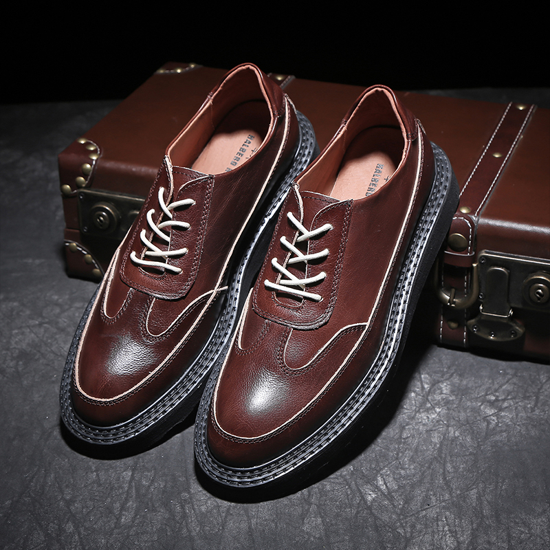 2022春季新款布洛克休闲皮鞋男韩版百搭真皮潮流英伦风复古小皮鞋