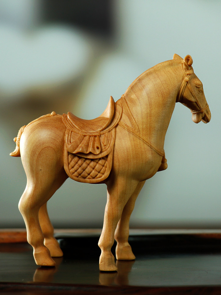 黄杨动物骏马招财工艺品圆雕木质实木木雕手把木雕