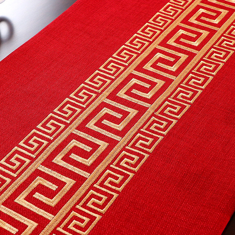 桌旗新中式禅意茶席茶几桌布长条茶旗结婚红色桌旗