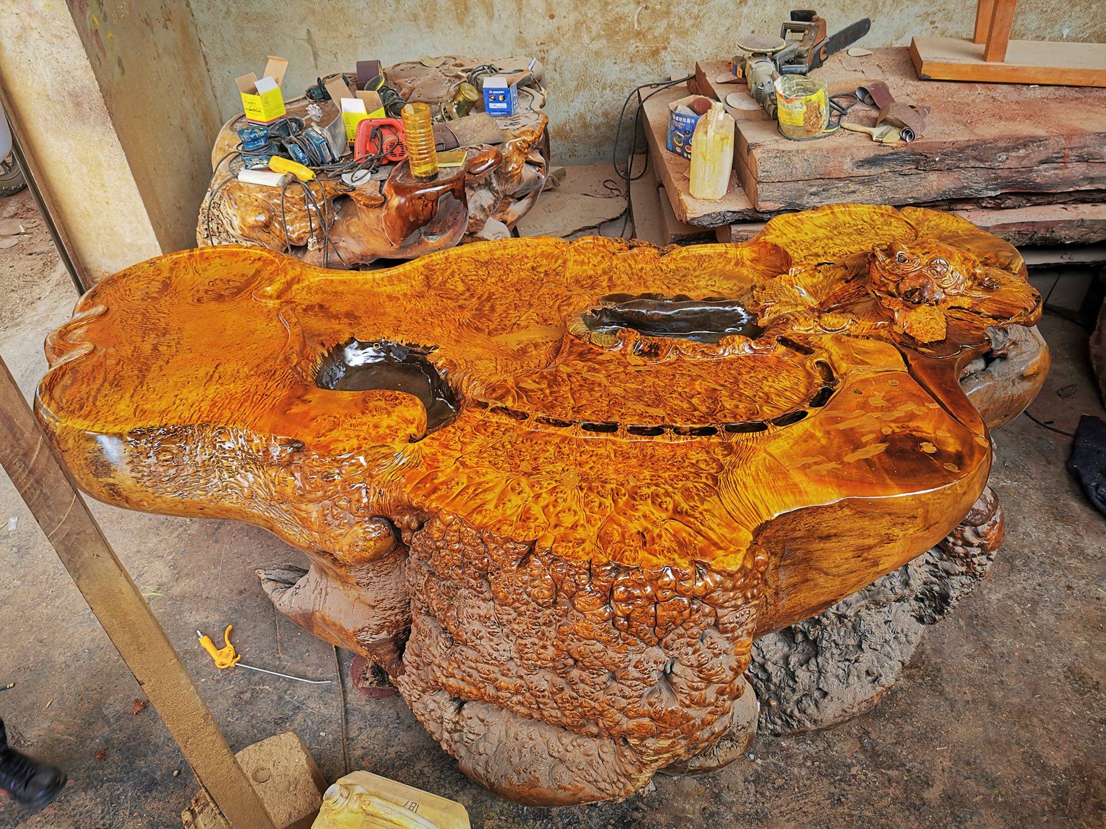 树根黄金根雕茶几整体茶台金丝楠木茶桌家用茶盘