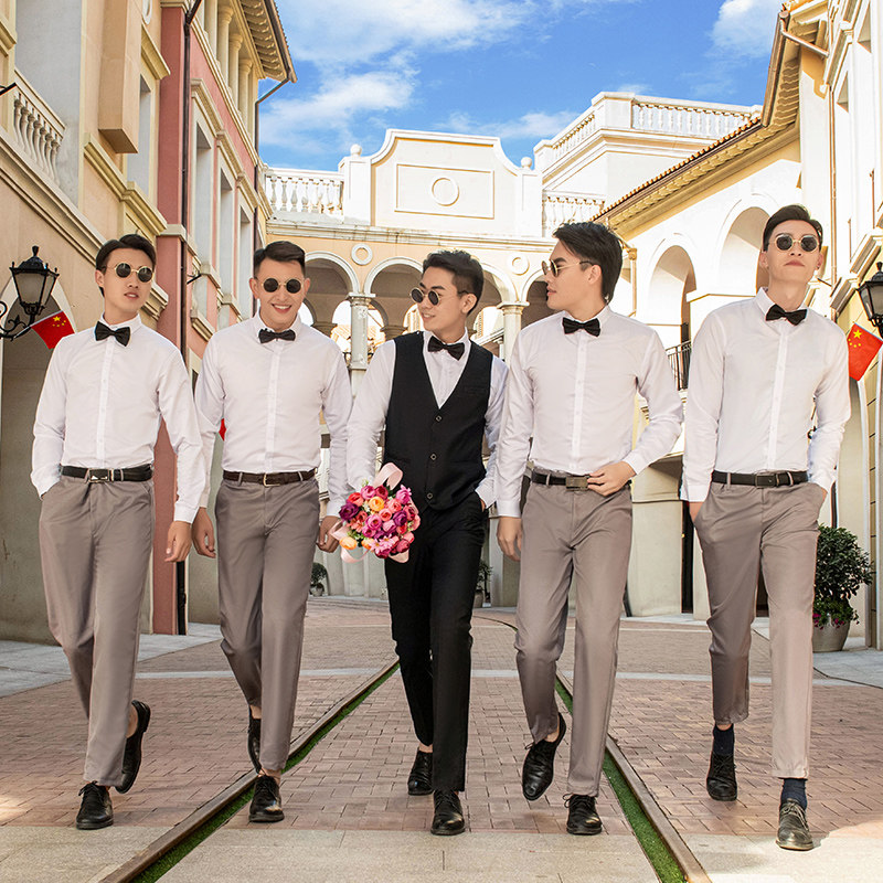 伴郎团服兄弟装冬季西式男衬衫新郎结婚礼服马甲三件套西服套装