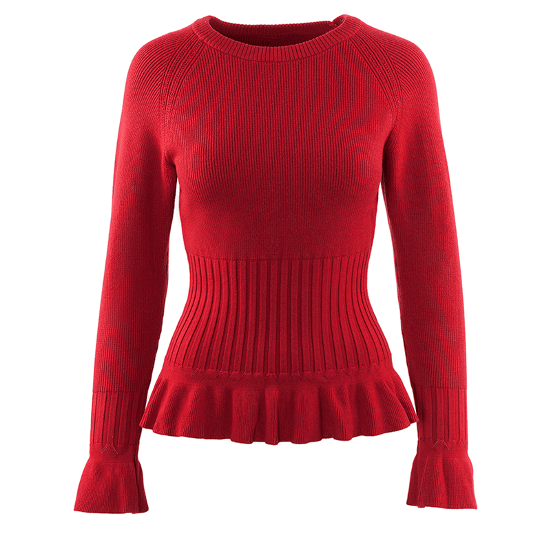 红色毛衣女打底衫2019新款修身收腰针织上衣长袖内搭洋气欧芮儿冬