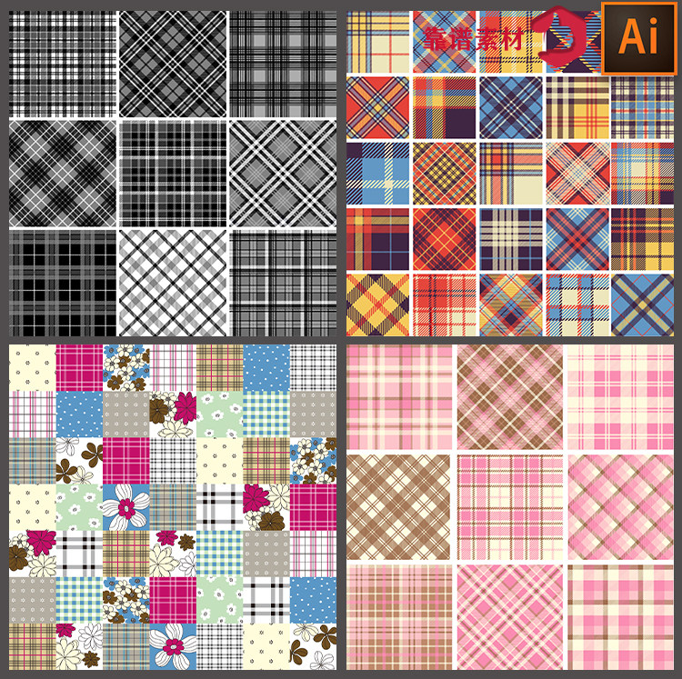 英伦格子素材抽象几何背景服饰面料印花图案设计素材
