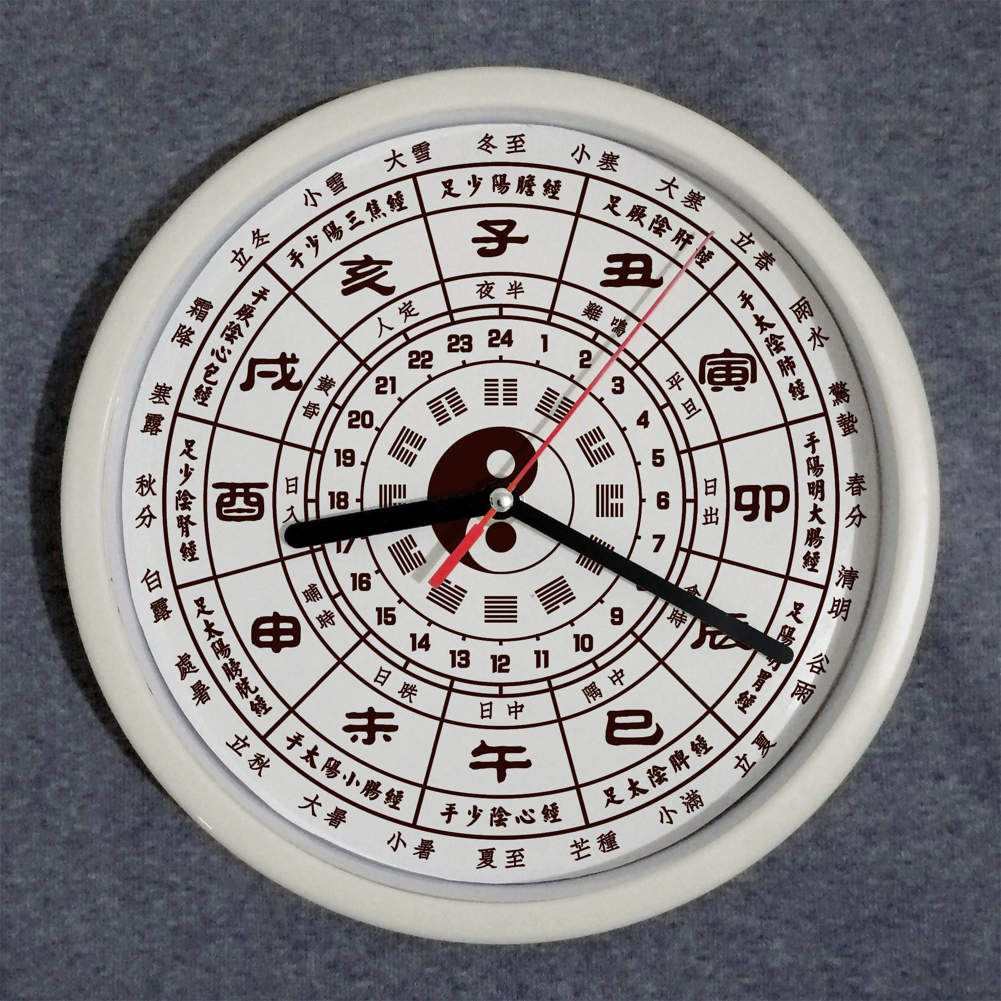 包邮十二时挂钟子午流注经络节气中医养生木纹挂表挂钟