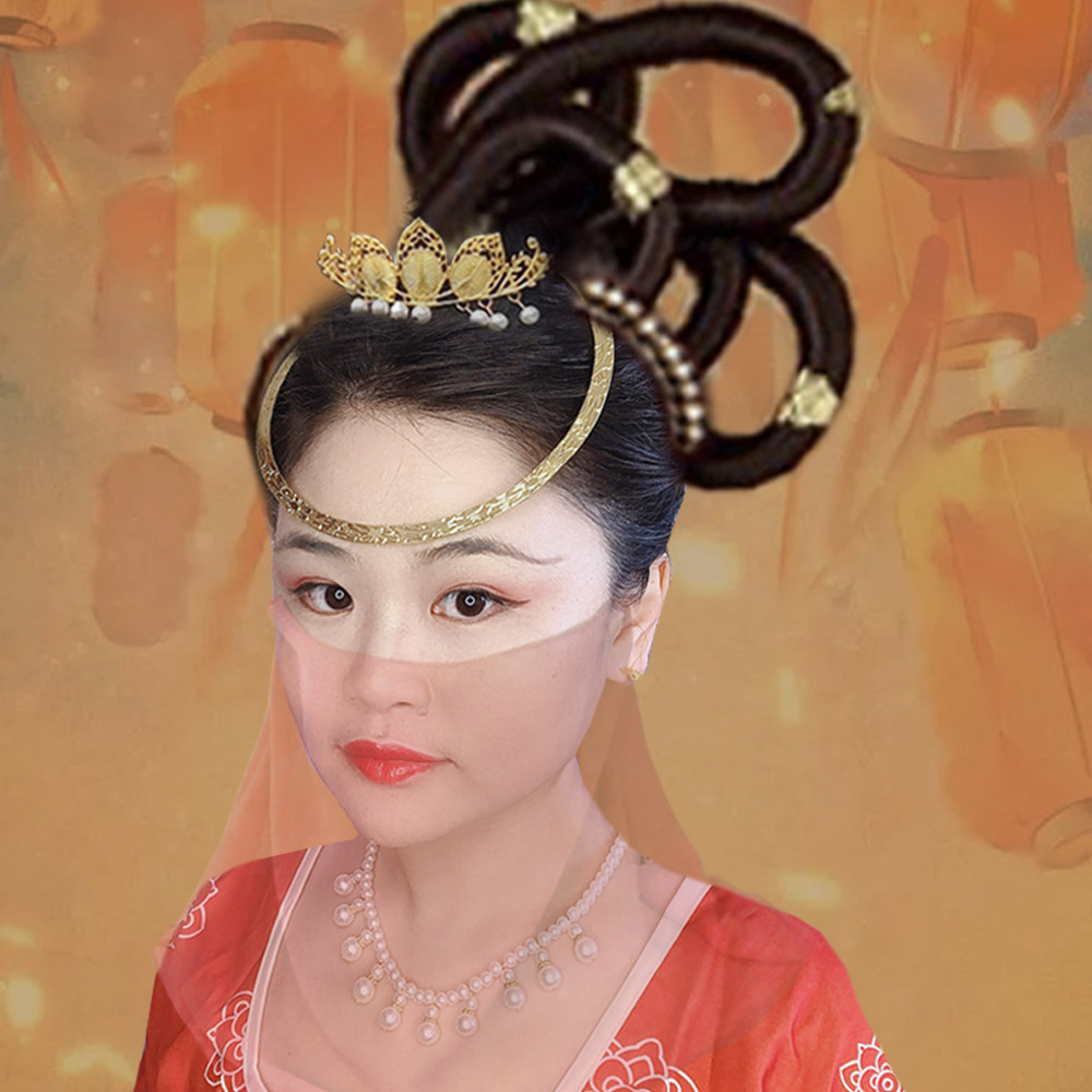 敦煌头饰三叶莲花冠神棍排长安坦领汉服发饰刻纹发饰