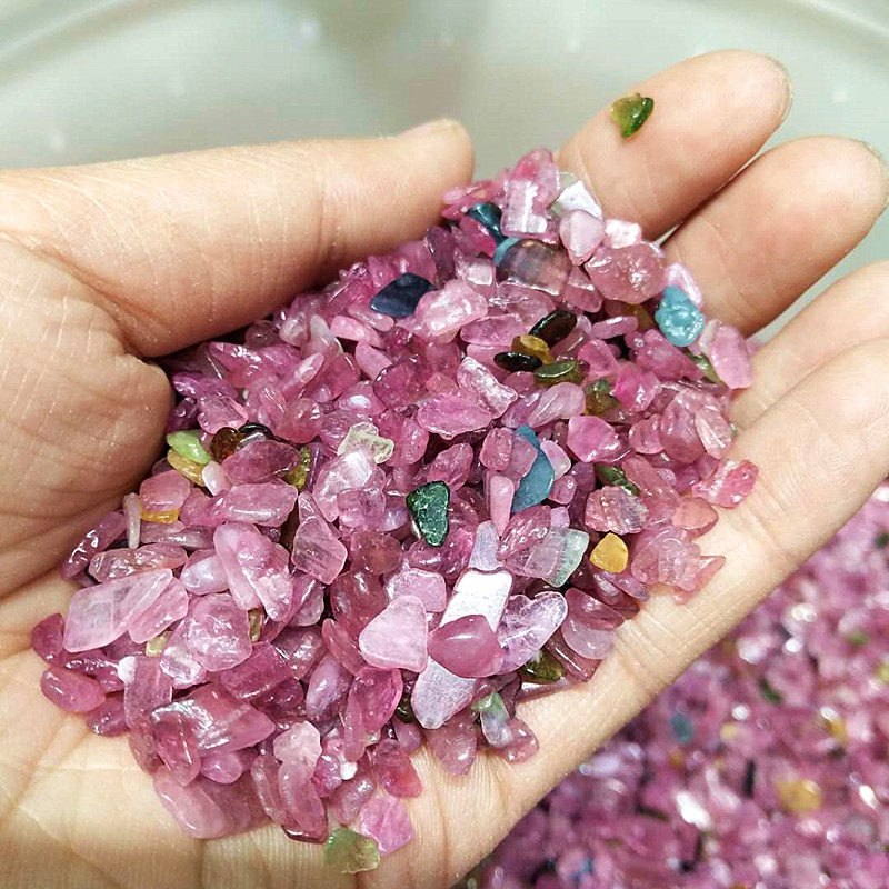 天然水晶精品品红碧玺消磁水晶碎石鱼缸石供佛供佛摆件