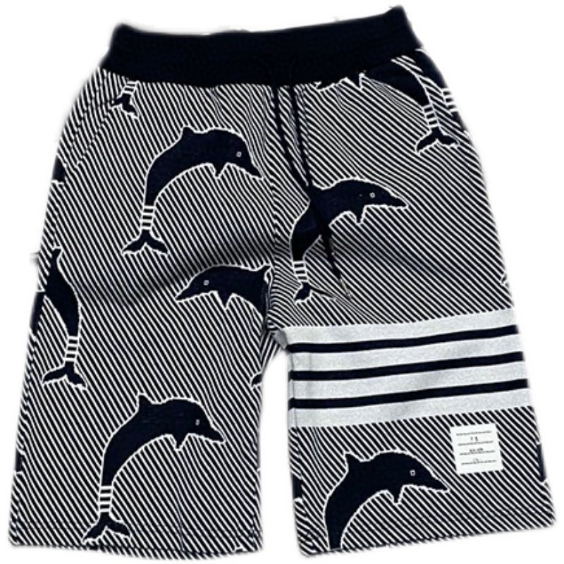 2022春夏新男女同款tb海豚提花直筒运动短裤国潮色织四条杠五分裤