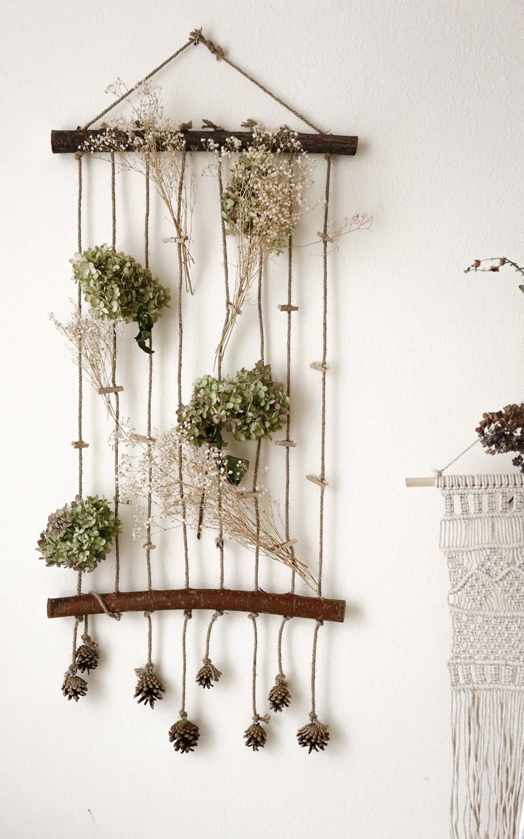 创意复古麻绳原木木棒装饰家居室内墙壁挂件小动空中吊饰