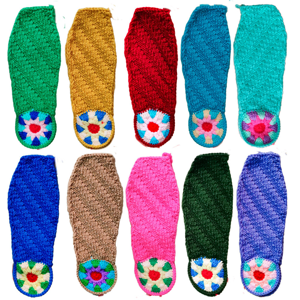 钩针diy手工自制编织宝宝毛线拖鞋鞋带鞋底居家棉拖