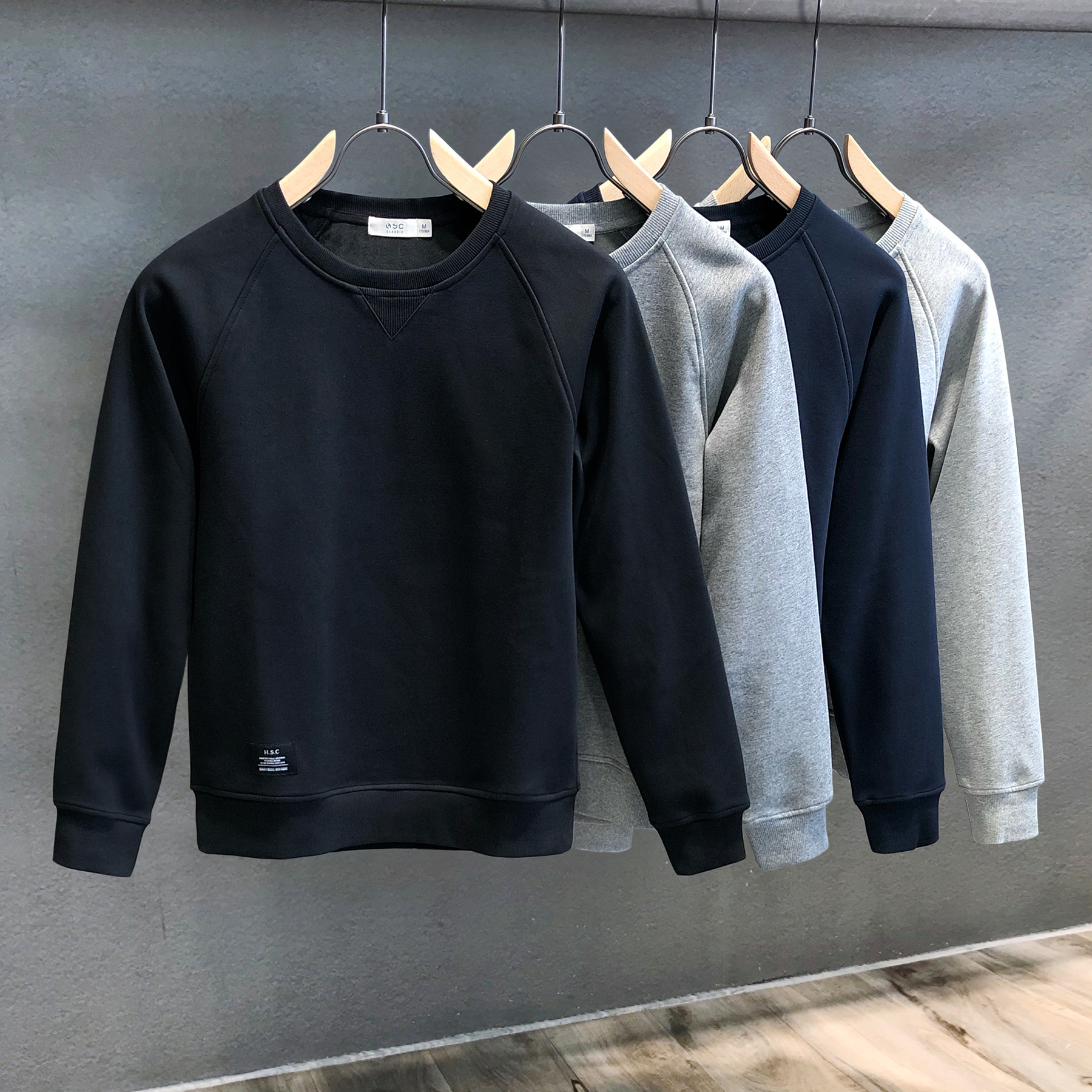 未来极简主义纯色圆领卫衣男士ins港风长袖衣服男装上衣2022秋季