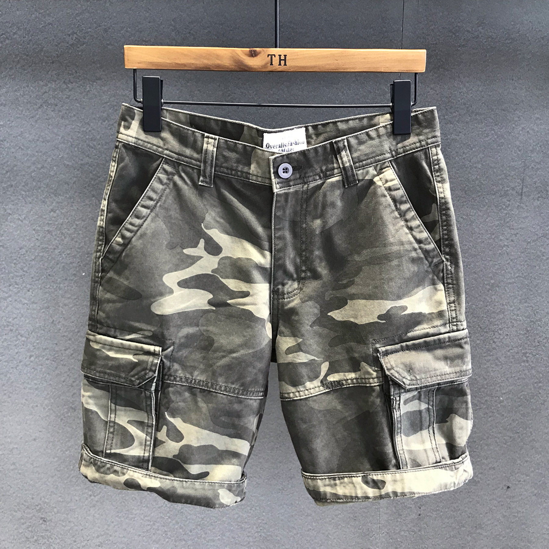 潮牌ins百搭重磅水洗迷彩多口袋工装短裤男士休闲短裤夏季五分裤