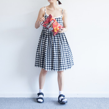 hewu ຕົ້ນສະບັບການອອກແບບຝ້າຍບໍລິສຸດ plaid ວ່າງ suspender skirt dress ສັ້ນ skirt bottoming skirt