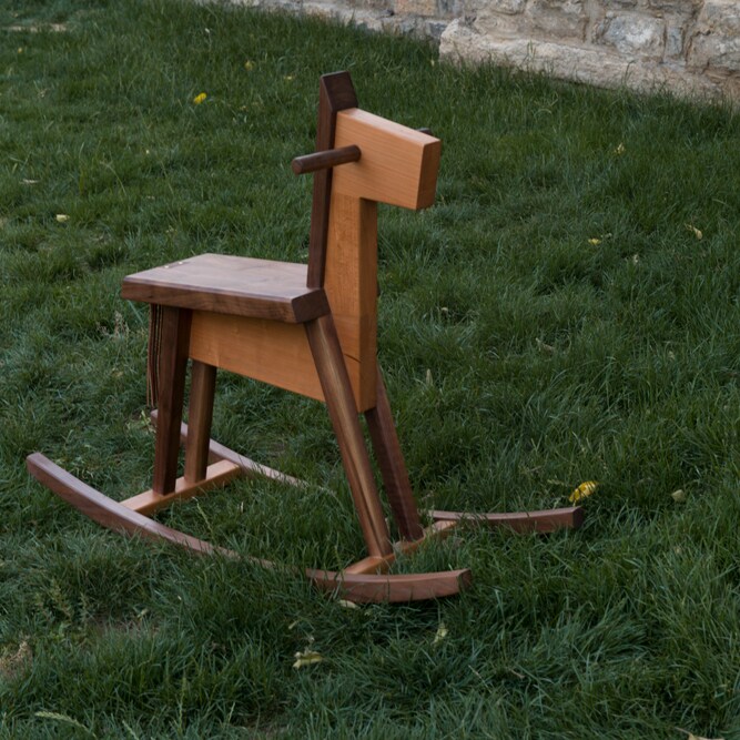 山丁rockinghorse原创设计胡桃樱桃成人摇马实木木马摇椅