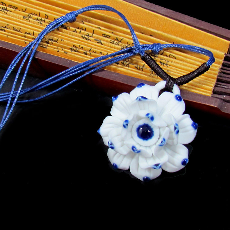 青花瓷吊坠莲花雪莲花清新送礼毛衣搭配江南情eb0619f2项坠