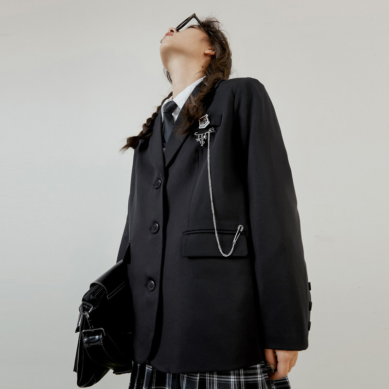 学院风小西装外套女休闲2021年春秋新款黑色炸街网红小西服上衣