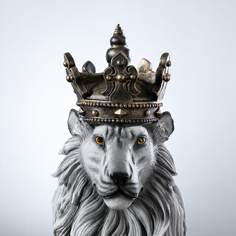 美式简约落地大型皇冠狮子办公室客厅摆件
