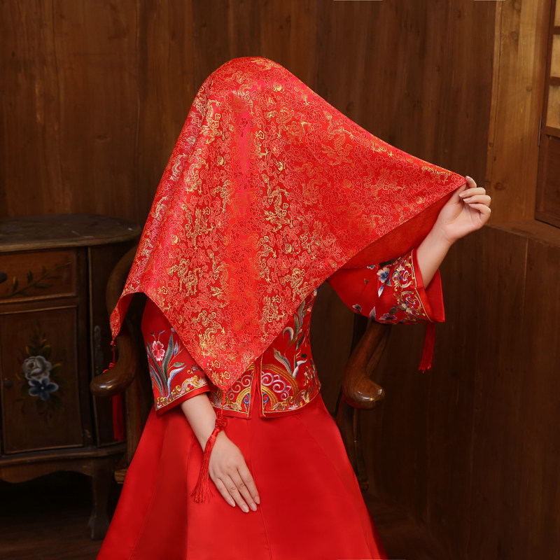 盖头红盖头新娘单层秀禾结婚红色古典中式刺绣头纱