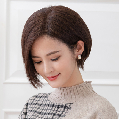 假发女短发bobo头修脸中分全真发蓬松自然全头套式锁骨圆脸短直发